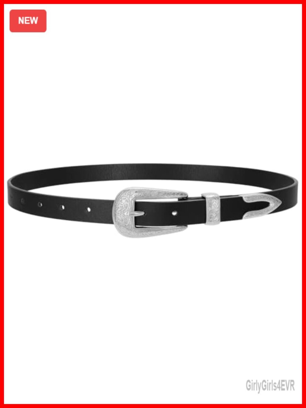 Western Skinny Faux Leather Belt Carved Buckle Adjustable Waist Belt